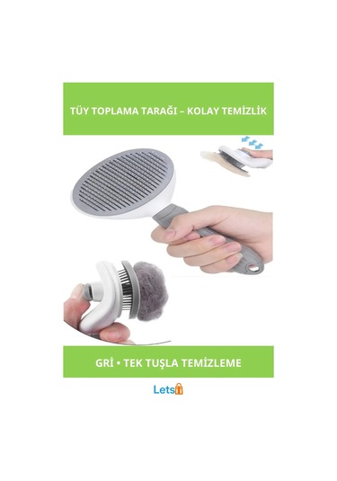 Otomatik Temizlenen Kedi Köpek Tüy Tarama Fırçası Gri
