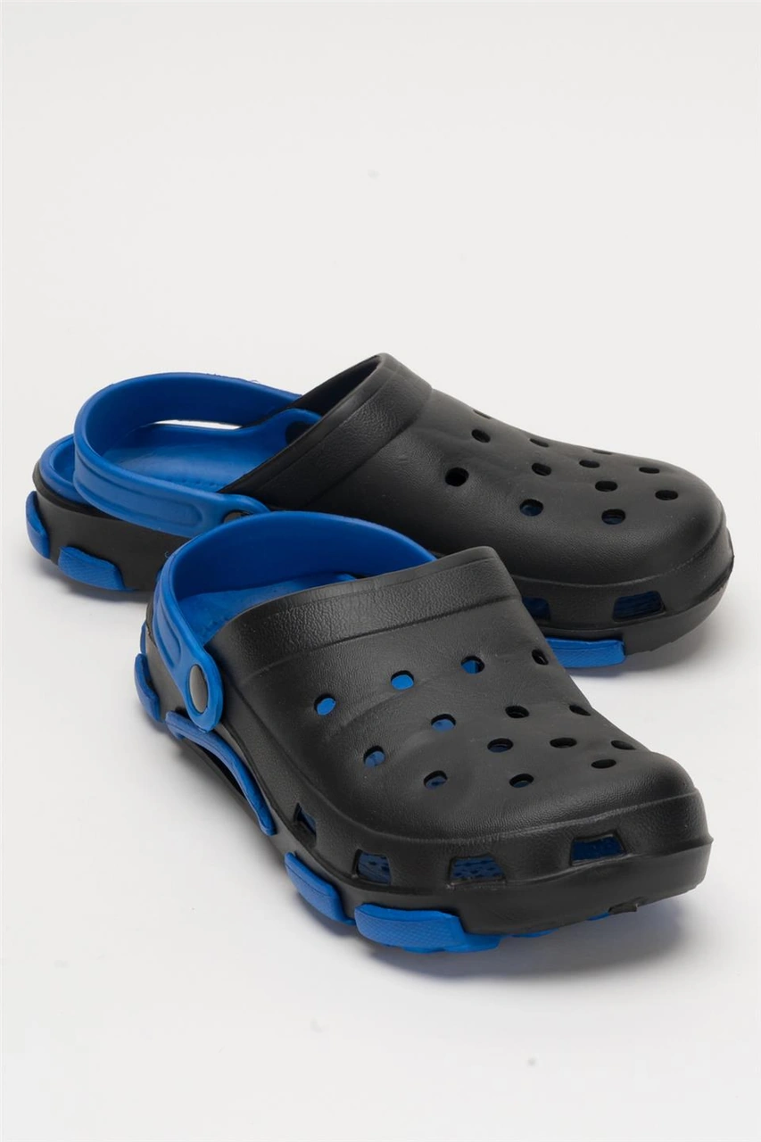 Unisex Çift Tabanlı Ortopedik Hemşire Doktor Aşçı Laboratuvar Deniz Havuz Terliği Sandalet Siyah - Mavi Siyah - Mavi