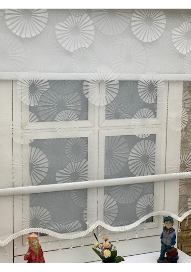 Ekru Spor Desenli Çift Mekanızmalı Tül Stor Perde (125401071)