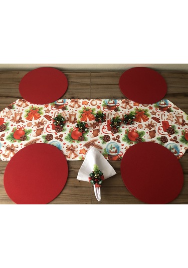 Yılbaşı Sofra Sunum Seti Mum Figürlü Yılbaşı Desenli Kırmızı