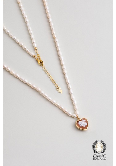 Cameo Italiano 18 Ayar Sarı Altın Kaplama 47 Cm Gümüş İnci Kolye Sarı