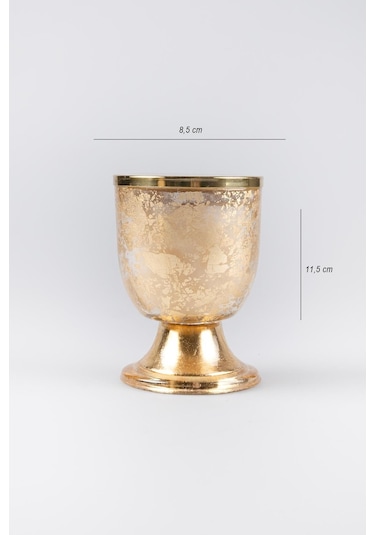 Altın Varak Eskitme Ayaklı Cam Mumluk Kokusuz Mum Logo Kapaklı Küçük 8.5x11.5 Cm