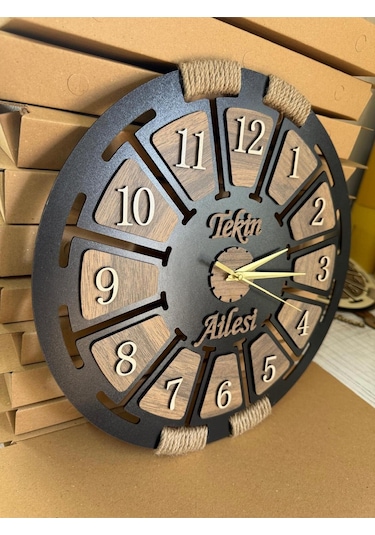 Kişiye Özel Ahşap Dekoratif Halatlı Duvar Saati ÇOk Renkli