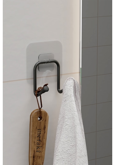 Zabata Yapışkanlı 2 Adet Çift Kancalı Banyo Mutfak Askısı Metal Askılık Duvar Askı Organizer Siyah