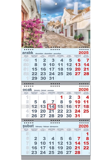 2026 Büyük Boy Gemici Takvimi Denizci Duvar Takvimi Mavi Renk Üç Parça Spiralli 33x77.5 CM