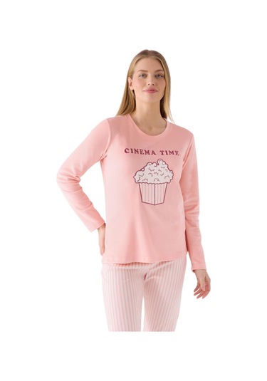 Roly Poly Kadın Pop Corn Cınema Time Uzun Kollu Pijama Takım Pembe