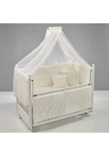 Meltem Kids Mondo Sallanır Ahşap Anne Yanı Beşik - 60x120 CM (Beyaz-Krem) Krem