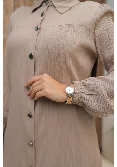 Büzgü Detaylı Tesettür Vizon Takım Vizon