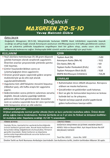 Doğatech Maxgreen Çim Ve Bahçe Genel Bakım Gübresi 20 KG