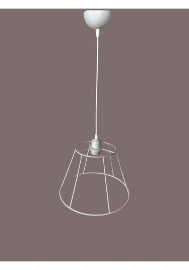 Konik Avize Teli , İskeleti Standart Boy 30x20 Cm Beyaz Statik Boyalı Duy Takımı Dahil Beyaz