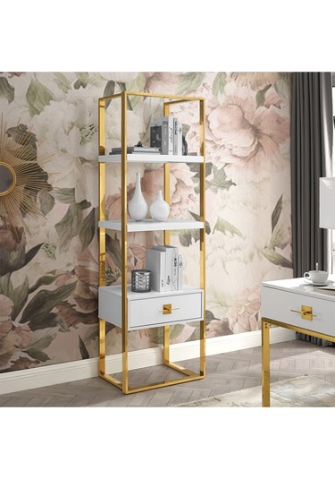 Rihanna Gold Metal Beyaz Kitaplık & Raf