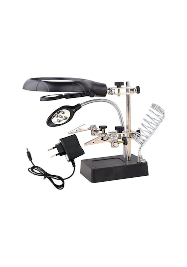 Powermaster Büyüteç MG-16129C Masa Üstü Havya Sehpası Pilli + Adaptör