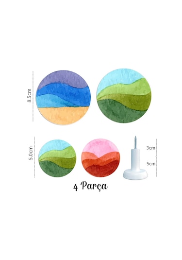 Cajuart Dörtlü Yuvarlak Rengarenk Ev Ofis Hol Duvar Askılık Beyaz