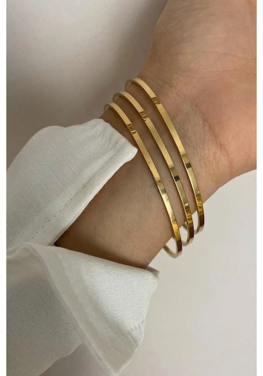 Ajda 3lü İnce Çelik Bilezik 14k Altın Kaplama Bbb26 Altın