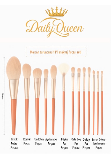 Daily Queen Yüksek Kalite 11 Li Şanpanmay Renk Makyaj Fırça Seti
