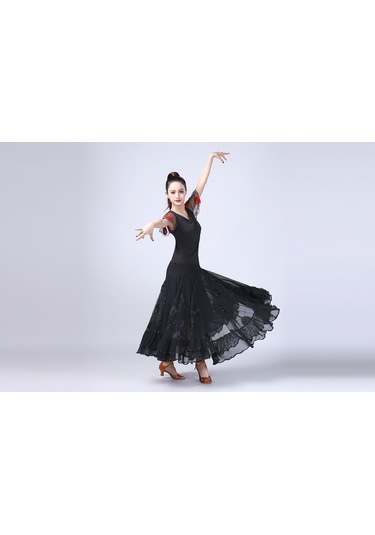 Sones Pullu Çiçek Salıncak Modern Dans Eteği Siyah