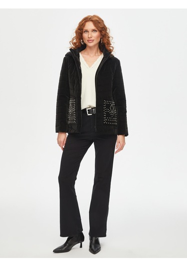 Trok Cepli Kadife Görünümlü Kapüşonlu Kapitone Mont 69435 U6943510 Siyah