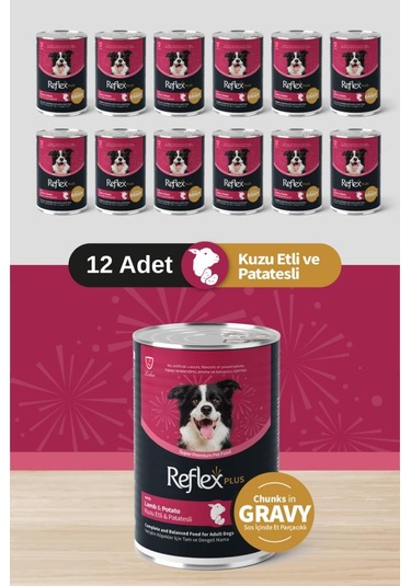 Reflex Plus Soslu Kuzulu Patatesli Köpek Konservesi 12x400 Gr