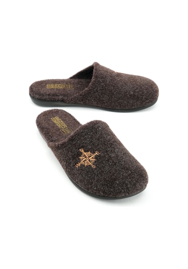 Gezer 15339 Kışlık Erkek Keçe Çıkarılabilir Taban Misafir Ev Bahçe Terlik Kahve