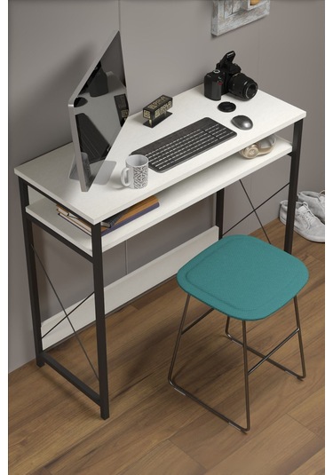 Çalışma Masası Bilgisayar Laptop Ofis Masası Okul Ev Beyaz Beyaz
