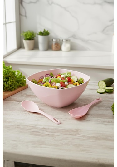3,5 Lt Soft Pembe Akrilik Kare Salata Ve Servis Kasesi Seti 3 Parça Çok Renkli
