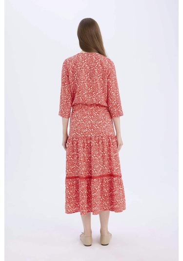 DeFacto Regular Fit Çiçek Desenli Esnek Belli Kiloş Midi Etek E5958AX25SPRD87