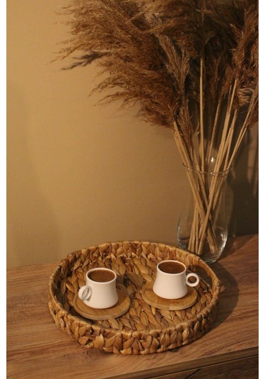 Hasır Su Sümbülü Yuvarlak Tepsi Küçük Boy Organizer Düzenleyici Diğer