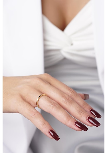 22 Ayar Görünümlü 14 Ayar Altın Ajda Yüzük Yzk6718 Koyu Sarı