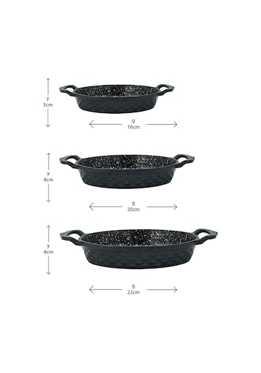 Polochef Kristal Sahan Seti Döküm Granit 3'lü Siyah