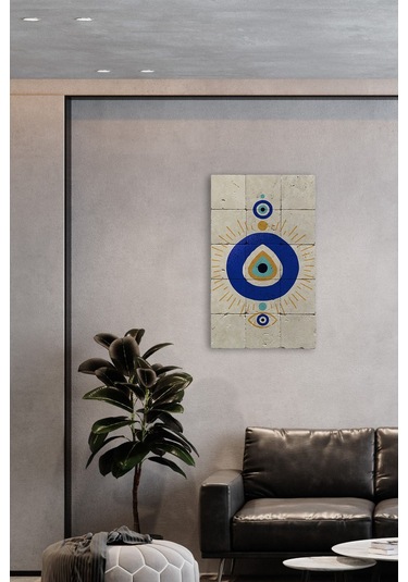 Doğal Taş Tablo Nazar Boncuğu Tablo, - Duvar Dekoru, Salon Tablosu 30x50cm Nazar Boncuğu