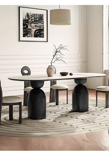 İmperial İtalyan Still Oval Traverten Yemek Masası 80x160 Siyah