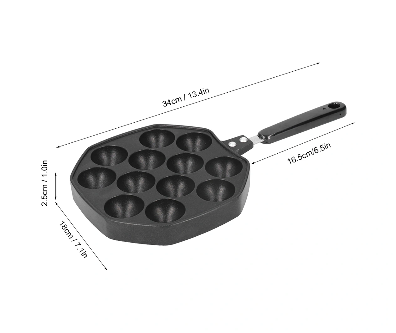 Dofolink Evde Takoyaki Ve Yuvarlak Pancake Yapmak İçin 12 Delikli Aluminyum Fırın Tepsisi, Anti Kaynak Tutamaklı Ve Yağ Tutmayan Kaplama İle Ev Mutfak Araçları Siyah
