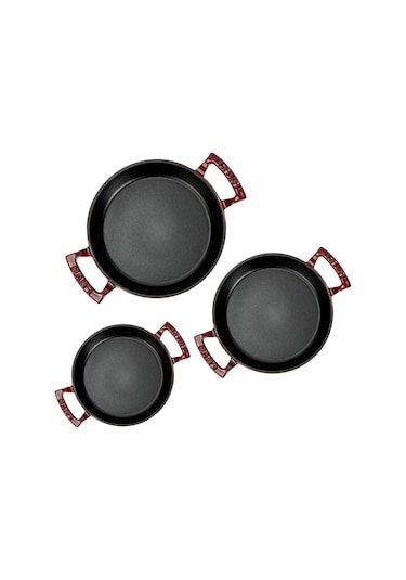 Lava Döküm Bordo 3 Lü Sahan Seti 16-20-24 Cm Şef Kalitesinde Lezzet Ve Şıklık Bir Arada-bordo Çok Renkli