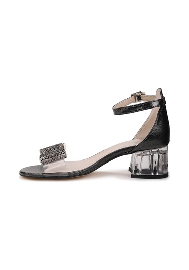 Kiko Kids Tire Vakko Kız Çocuk 4 Cm Şeffaf Topuklu Sandalet Abiye Ayakkabı Platin Platin