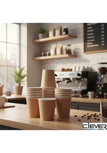 Clever Paper Kraft Tek Kullanımlık Kağıt Bardaklar 250 Ml 100 Ad 397255213 Bej