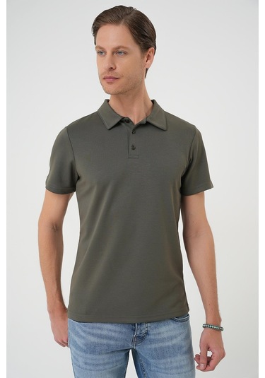 Comfort Fit Polo Yaka Esnek Pamuk Casual Haki Tişört Ts 886 Haki