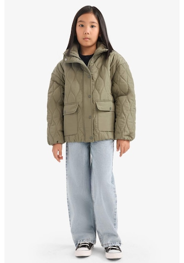 Defacto Kız Çocuk Su İtici Kapitoneli Fermuarlı Çıtçıtlı Mont E7039a825aukh461 Haki