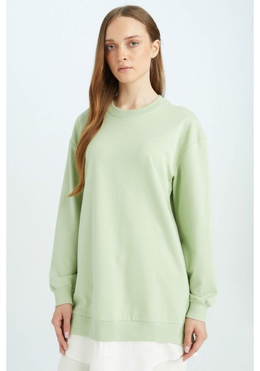 DeFacto Regular Fit Bisiklet Yaka Basic Düz Sweatshirt Tunik A9529AX24AUGN1207 Yeşil DeFacto Regular Fit Bisiklet Yaka Basic Düz Sweatshirt Tunik A9529AX24AUGN1207 Yeşil