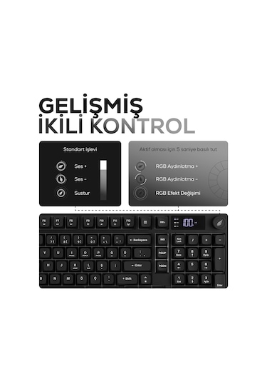Hk258 Membrane Lcd Rgb Kablosuz/bluetooth Siyah Full Türkçe Gaming Oyuncu Klavye