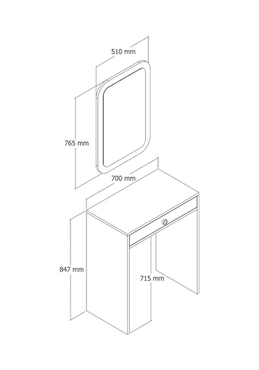 Lizbon Mini Makyaj Masası Aynalı - Ceviz / Beyaz Mermer