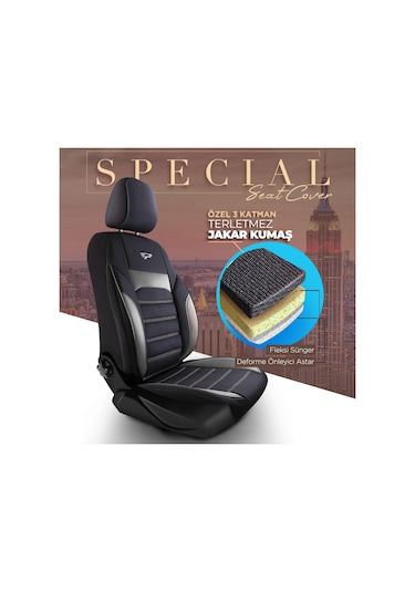 Panda Special Serisi Jakar Kumaş Oto Koltuk Kılıfı - Siyah - Gri