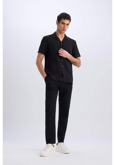 DeFacto %100 Pamuk Keten Görünümlü Pantolon Beli Lastikli Slim Fit Dar Kesim Cepli Düz Paça D2671AX25SMBK81 DeFacto %100 Pamuk Keten Görünümlü Pantolon Beli Lastikli Slim Fit Dar Kesim Cepli Düz Paça D2671AX25SMBK81