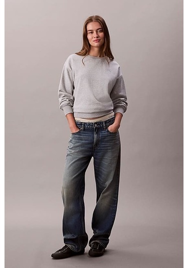 Kadın Rahat Kalıp Bisiklet Yaka Sweatshirt - Gri Melanj History Grey Heather