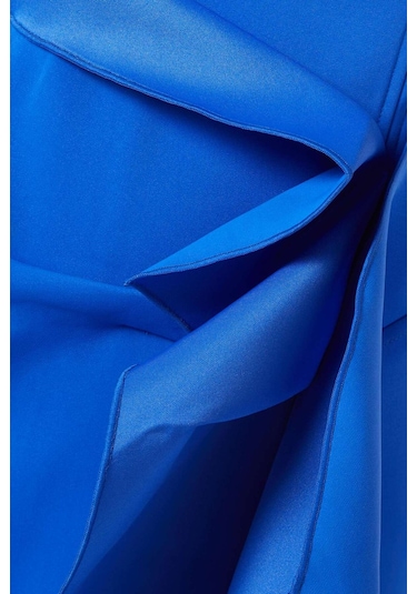 Acler Tuthill Midi Elbise - Scuba Kumaş - Ön Yırtmaçlı - Çizgili Korse - 100% Polyester Mavi
