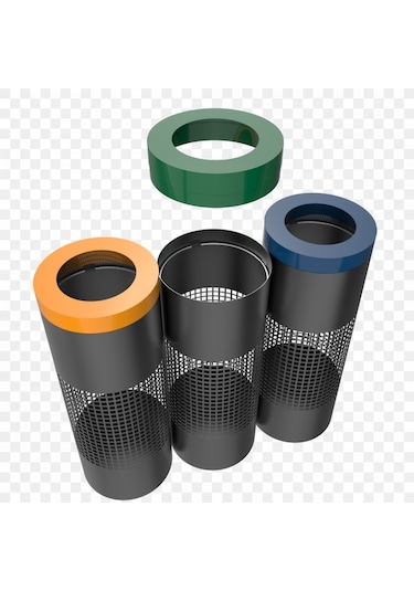 3'lü Fırın Boyalı Paslanmaz Metal Silindir Sıfır Atık Kutusu N11.183