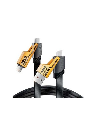 Willowhaven 65w Metal Mekanik 4-ü-1 Hızlı Şarj Kablosu, Nilon Örgü, İos/type-c Uyumlu, Araçta Kullanım, 1 Metre Kutulu