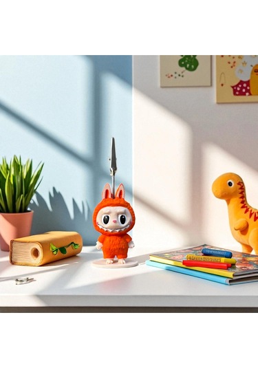 Dekoratif Sevimli Labubu Notluk - Kağıt Tutacağı - Fotoğraf Tutacak Turuncu