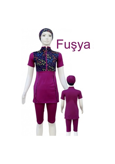 Yarım Kol Çocuk Mayo Fermuarlı Çocuk Mayosu Kısa Kol Mayo Kız Çocuk Mayo Fuşya