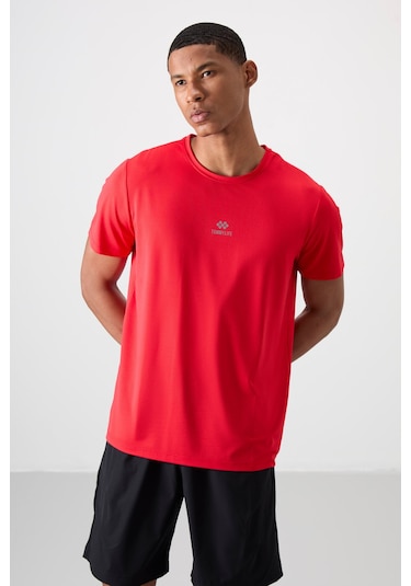 Tommy Life Kırmızı Polyester Dokulu İnce Esnek Standart Fit Erkek Performans T-shirt - 88387 001