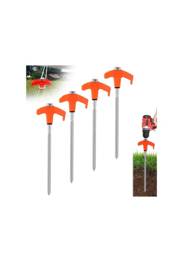 Leezsing 20cm Turuncu Çelik Konik Çadır Çivisi 4 Adet + Çekmeceli Çanta - Gölge Tente Uygun, Işıklandırmalı, Dayanıklı Turuncu